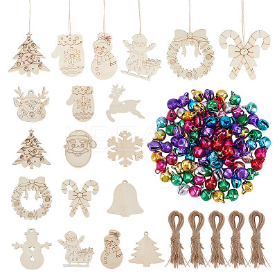 65Pcs 13 Styles Christmas Theme Wood Pendants WOOD-AR0001-40-1