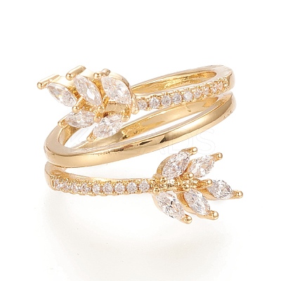 Adjustable Brass Micro Pave Clear Cubic Zirconia Cuff Rings RJEW-M133-01G-1