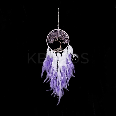 Iron Woven Web/Net with Feather Pendant Decorations AJEW-B017-06-1