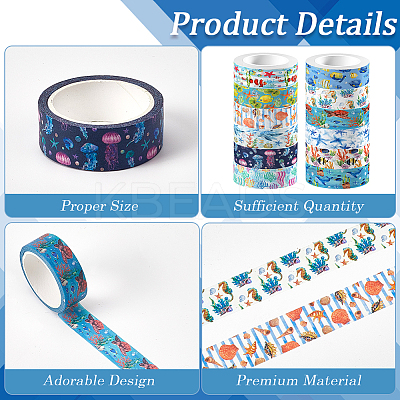 12 Rolls Sea Animals Theme Adhesive Paper Tapes DIY-WH20009-47C-1
