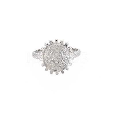 Non-Tarnish 304 Stainless Steel Flat Round with Initial Letter Open Cuff Ring for Men Women RJEW-S405-246P-O-1
