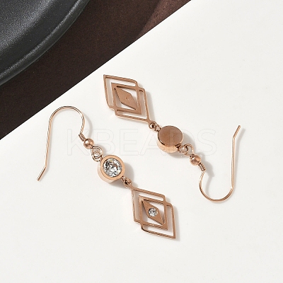 304 Stainless Steel Rhombus Dangle Earrings EJEW-Z129-12G-03-1