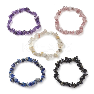 12 Constellation Natural Mixed Gemstone Chip Beaded Stretch Bracelets Sets for Women Men BJEW-JB10264-03-1