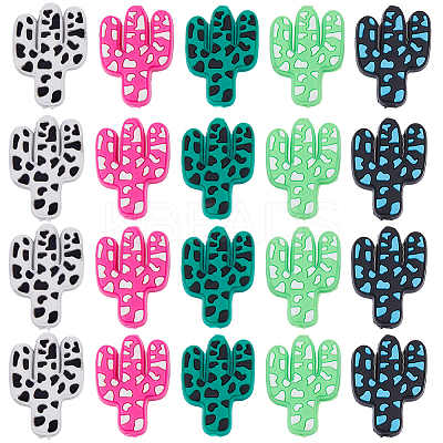 20Pcs 5 Colors Cactus Silicone Focal Beads SIL-HS0001-05-1