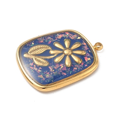 304 Stainless Steel Epoxy Resin with Natural Shell and Sequins Inside Pendants STAS-L026-17G-P04-1