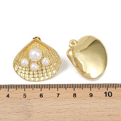 Brass Shell Shape Stud Earrings EJEW-S277-06G-1