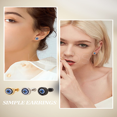 6Pcs 3 Colors Stainless Steel Evil Eye Stud Earrings for Men EJEW-LP0001-68-1