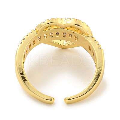 Rack Plating Brass Micro Pave Cubic Zirconia Heart Open Cuff Ring for Women RJEW-C082-09G-1