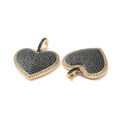 Heart Brass Micro Pave Cubic Zirconia Pendants KK-G435-04G-1