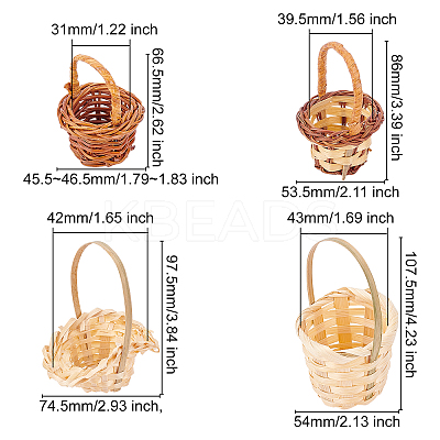8Pcs 4 Style Mini Rattan Bamboo Baskets DJEW-FG0001-18-1