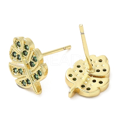 Rack Plating Brass Leaf Stud Earrings with Cubic Zirconia EJEW-D061-05G-1