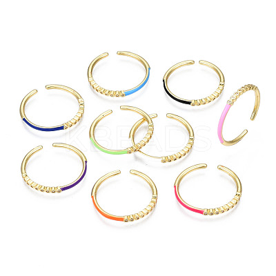 Real 16K Gold Plated Brass Enamel Cuff Rings RJEW-Q165-006-NR-1