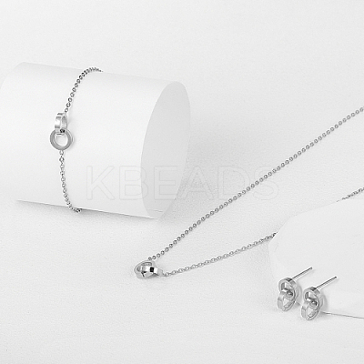 Stainless Steel Double Interlocking Ring Jewelry Set JG9167-1-1