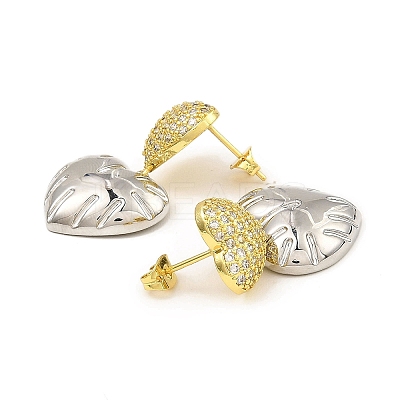 Rack Plating Brass Heart Dangle Stud Earrings with Cubic Zirconia EJEW-D069-06GP-1