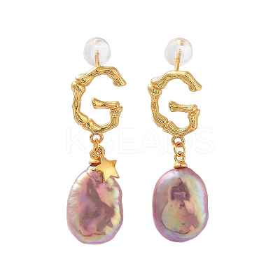 Oval Rectangle Natural Pearl Stud Earrings for Women EJEW-E303-40G-1