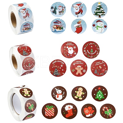 3 Rolls 3 Styles 8 Patterns Christmas Round Dot Self Adhesive Paper Stickers Roll DIY-YW0009-90-1