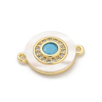 Brass Micro Pave Clear Cubic Zirconia & Shell Connector Charms KK-M303-03G-01-1