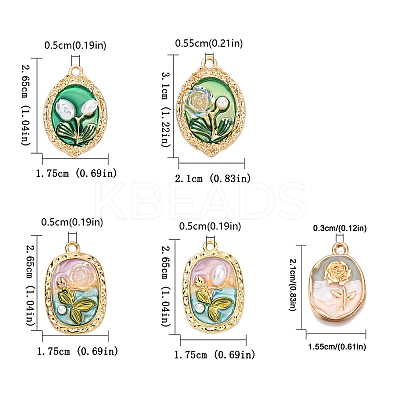5Pcs 5 Styles Flower Rack Plating Alloy Enamel Pendants ENAM-FP0001-40-1