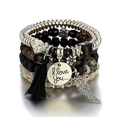 Boho Style Wood Beaded Stretch Bracelet Sets for Women WGE3C3B-59-1