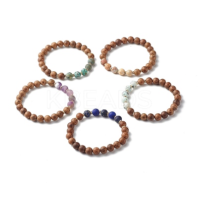 Natural Wenge Wood Stretch Bracelet for Men Women BJEW-JB06759-1