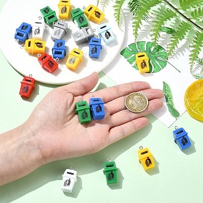 30Pcs Opaque Resin Garbage Can Pendants with Metal Loops RESI-YW0005-14-1