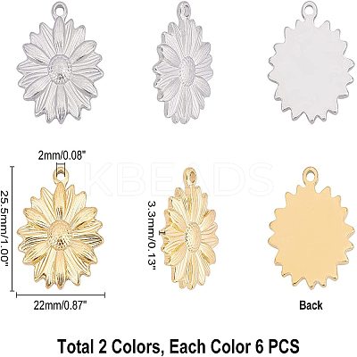 12Pcs 2 Colors PVD Vacuum Plating 304 Stainless Steel Pendants STAS-UN0024-60-1