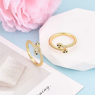 Brass Micro Pave Cubic Zirconia Cuff Rings for Women KK-T071-78G-1