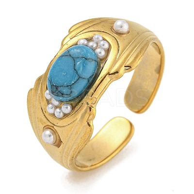 Oval Synthetic Turquoise Finger Rings RJEW-U015-02G-1