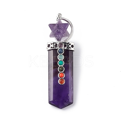 Chakra Themed Natural Amethyst Big Pendants G-L524-12P-04-1