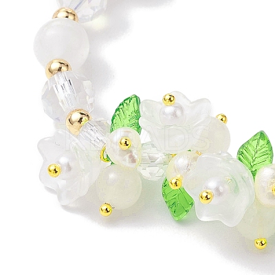Flower Glass & Acrylic Braided Bead Adjustable Bracelets for Women BJEW-JB10445-1