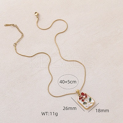 Vintage 304 Stainless Steel Enamel Flower Pendant Necklaces with Imitation Pearl for Women CU9573-1