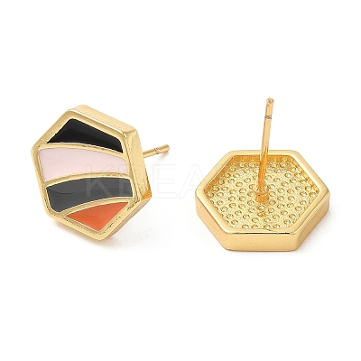 Rack Plating Brass Hexagon Stud Earrings with Enamel EJEW-D061-08G-1