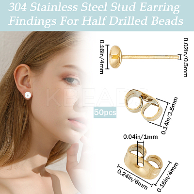50Pcs Ion Plating(IP) 304 Stainless Steel Stud Earring Findings STAS-BBC0004-52-1
