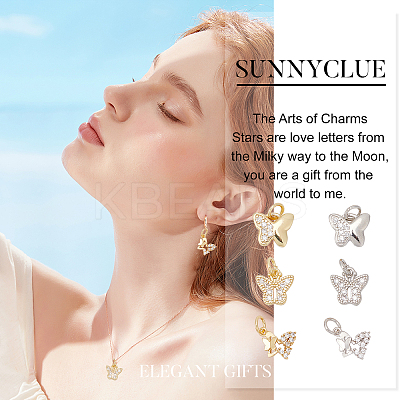 12Pcs 3 Style Brass Micro Pave Clear Cubic Zirconia Pendant KK-SC0002-83-1