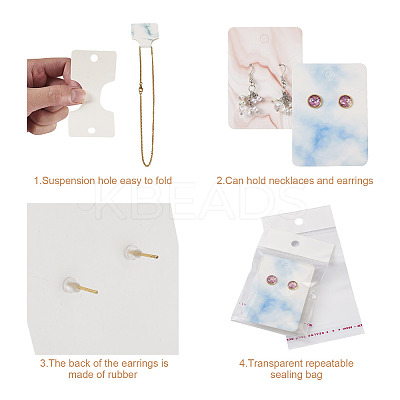 210Pcs Marble Pattern Paper Hair Ties & Earring Display Card Sets CDIS-FW0001-03-1