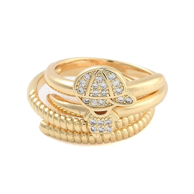 Brass Micro Pave Cubic Zirconia Boy Open Cuff Rings Set for Women RJEW-U002-12G-1