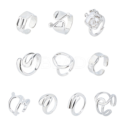 10Pcs 10 Style Alloy & Stainless Steel Open Cuff Ring RJEW-FI0001-13-1