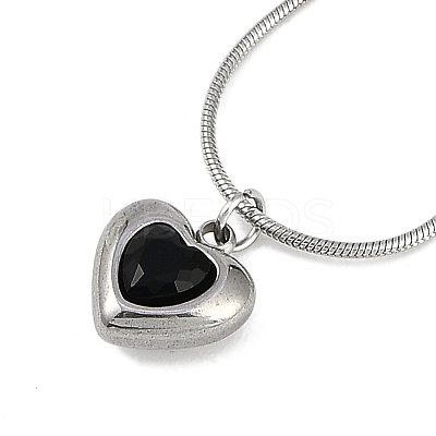 PVD Vacuum Plating 304 Stainless Steel Cubic Zirconia Heart Pendant Round Snake Chain Necklaces for Women NJEW-Z044-08P-1