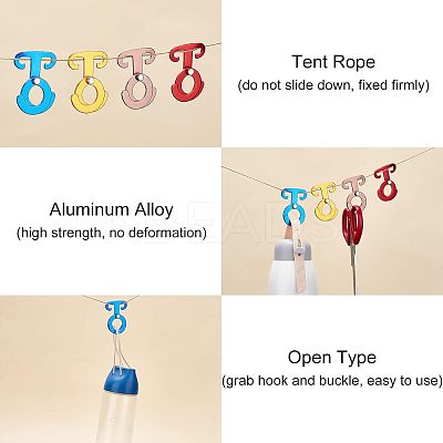 8Pcs 4 Colors Aluminum Alloy Guyline Cord Adjuster TOOL-FH0001-17-1