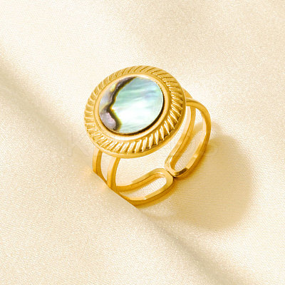 304 Stainless Steel with Natural Shell Cuff Open Rings for Women CR7720-4-1