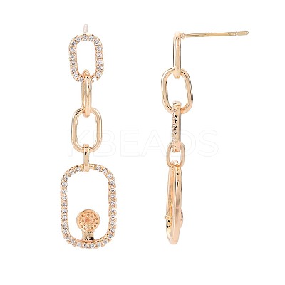 Brass Micro Pave Clear Cubic Zirconia Stud Earring Findings KK-S364-149-1
