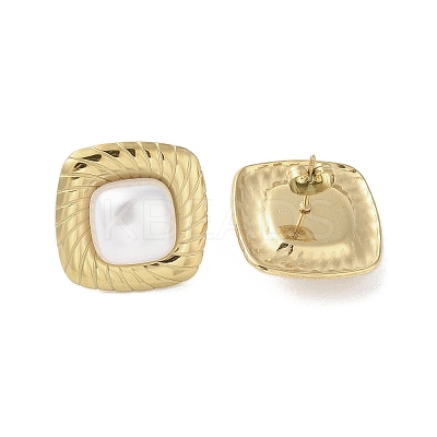 316 Surgical Stainless Steel & CCB Imitation Pearl Stud Earrings for Women LS-STAS-B063-03G-03-1