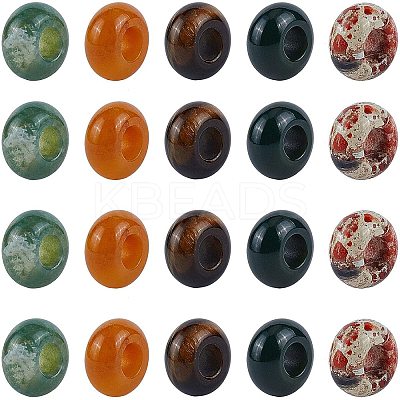Natural Brecciated Jasper & Yellow Jade & Tiger Eye & Indian Agate & Black Agate(Dyed & Heated) European Beads G-NB0001-42-1