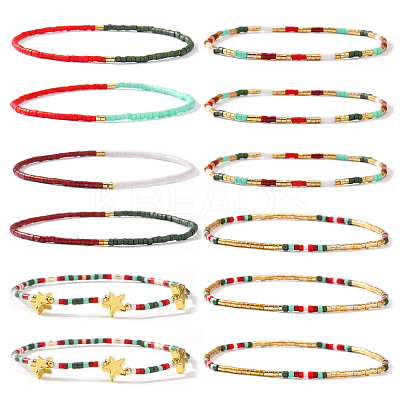 10Pcs Glass Seed Bead Stretch Bracelet Set LV7634-2-1