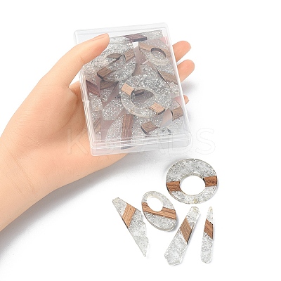 20Pcs 10 Styles Transparent Resin & Walnut Wood Big Pendants RESI-YW0001-31-1