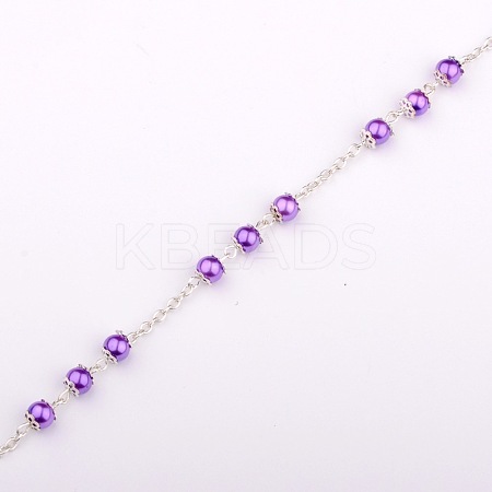Handmade Round Glass Pearl Beads Chains for Necklaces Bracelets Making AJEW-JB00056-03-1