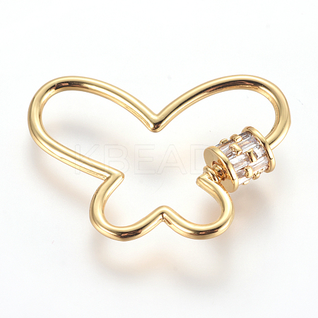 Brass Micro Pave Cubic Zirconia Screw Carabiner Lock Charms ZIRC-F105-19G-1
