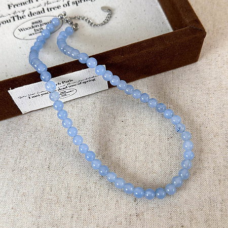 Round Synthetic Stone Beaded Necklaces for Women UZ5669-2-1