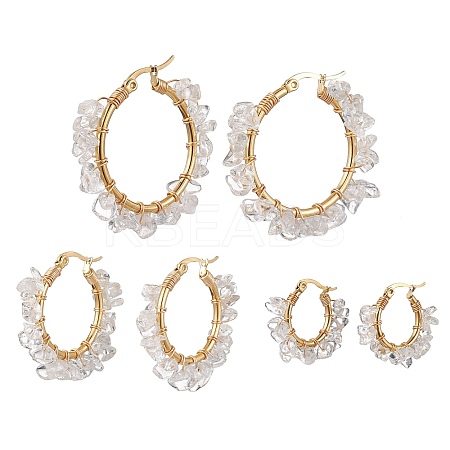 3 Pairs 3 Size Natural Quartz Crystal Chips Hoop Earrings EJEW-JE05710-03-1