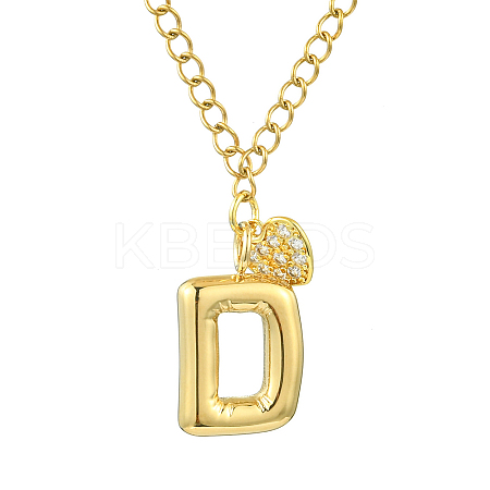 304 Stainless Steel Clear Cubic Zirconia Heart & Letter Pendant Curb Chain Necklaces for Women NJEW-FS00012-27D-1